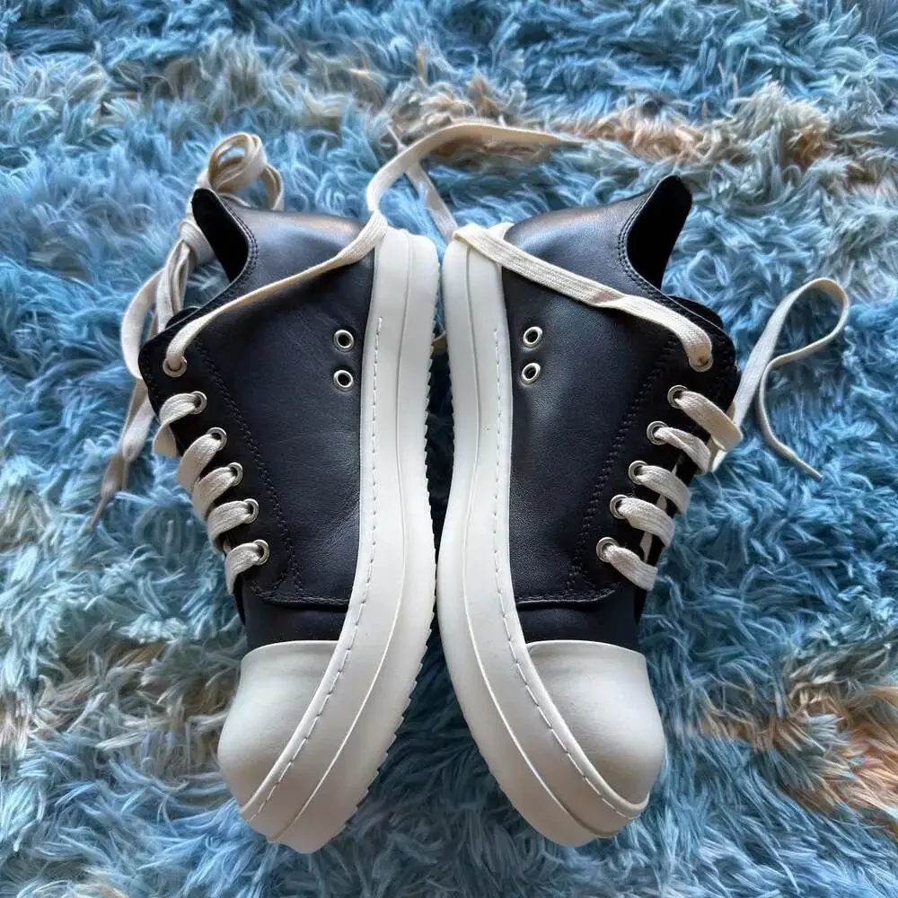 Rick Owens Black and White Leather Low-Top Sneakers